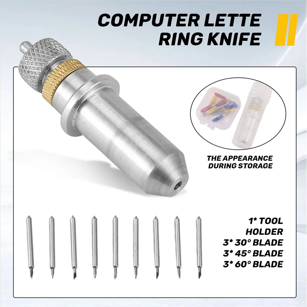 DT38 1Pc Steel Carving Cutting Plotter Blade Holder With 9Pcs 30/45/60 Degree Vinyl Cutter Blades 23x2Mm