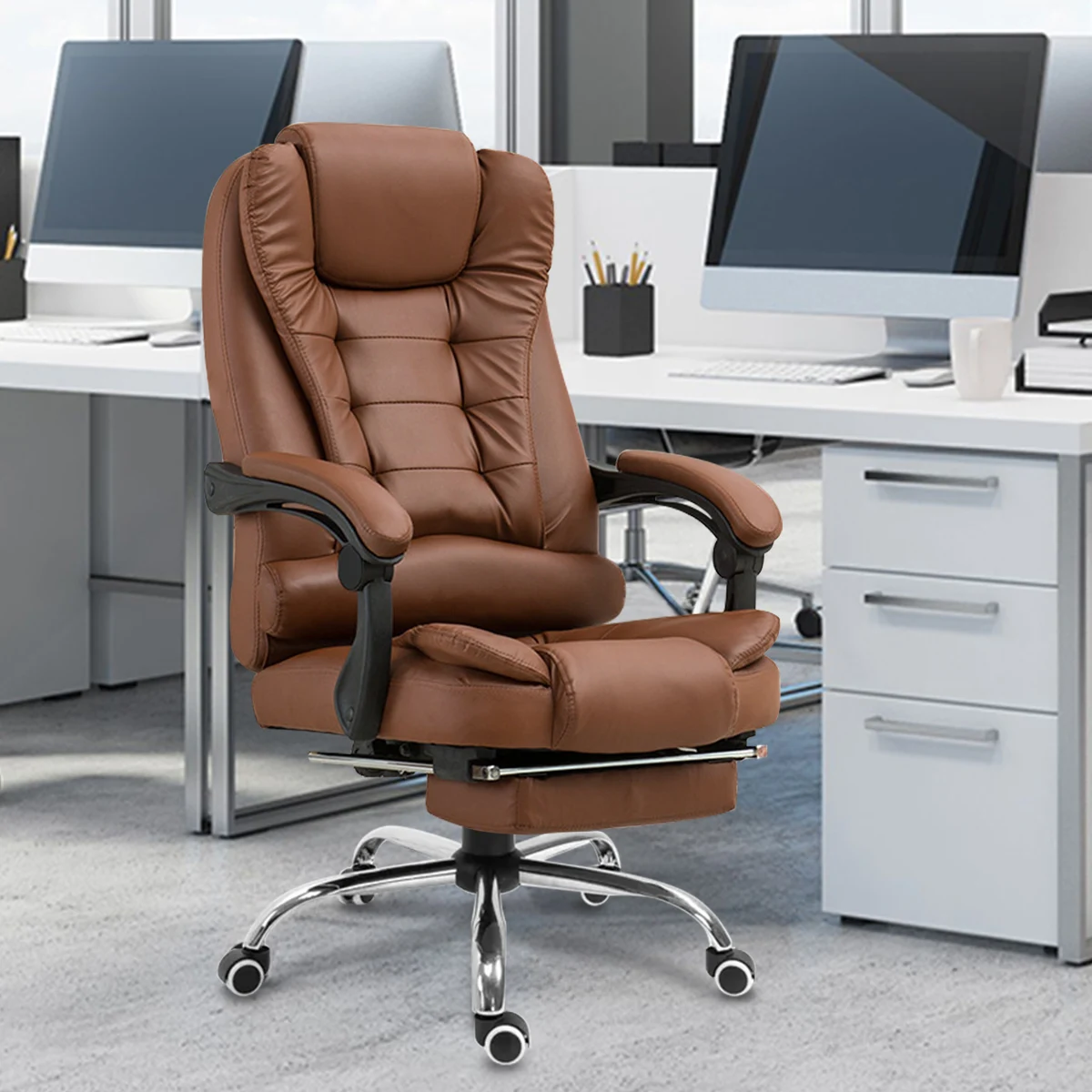 Cadeira ergonômica de escritório Python Fly, cadeira de lazer, cadeira de escritório marrom em estilo retrô, apoios de braços 3D