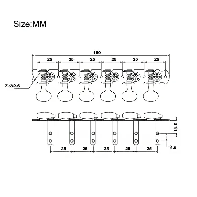 12-String Guitar Machine Head 6R6L Two Hole Leg for Classic Guitar or Folk Guitar Nickel Plated