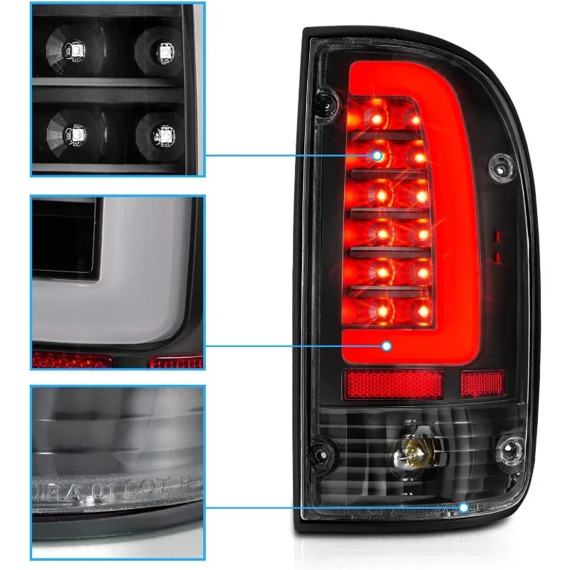 AmeriLite para 1995-2000 Tacoma Pickup tipo C tubo LED negro reemplazo luz trasera juego de lámpara de freno-controlador