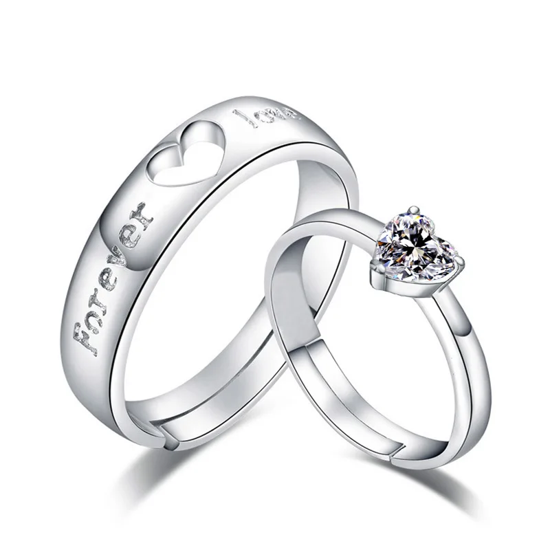 

925 Sterling Silver Love Shaped Zircon Eternal Love Couple Ring Birthday Anniversary Wedding Gift
