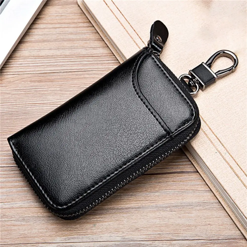 

Zipper Split Car Key Wallet Mini Purse Solid Color PU Leather Key Bag Portable Simple Key Holder Organizer Pouch Key Storage