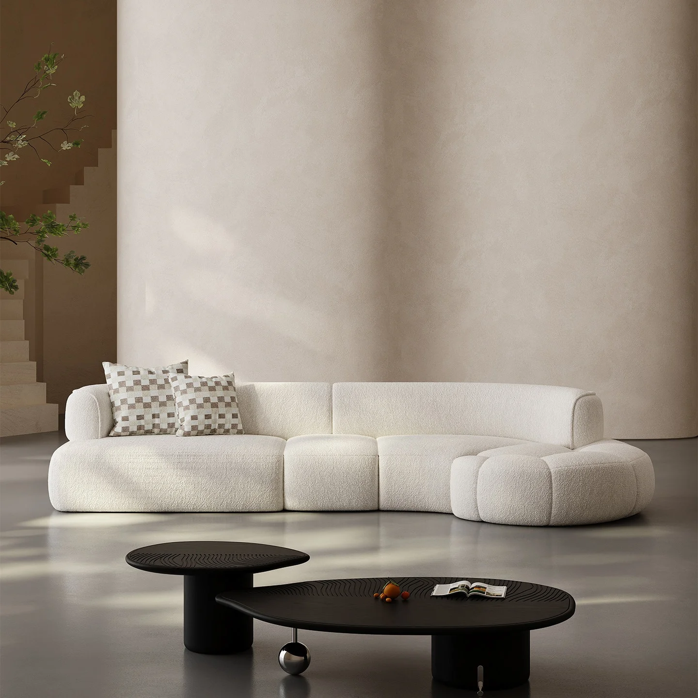 

#Italian Curved Cashmere Chesterfield Sofa Single Armchair Unique Shape Minimalist Modern Fabric Sponge-Filled Villa Large Space