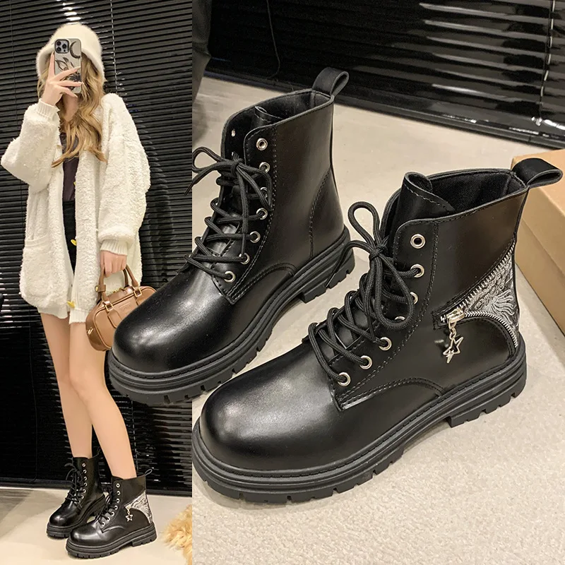 

Side Zipper Plus Size Thick Sole Short Boots for Women New European and American Fashion Boots Versatile Fashion