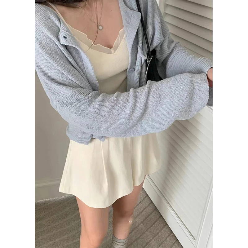 Sweet Sle Dongdaemun-cárdigan de primavera para mujer, chaleco informal de punto con escote en V y tirantes de madera, diseño informal