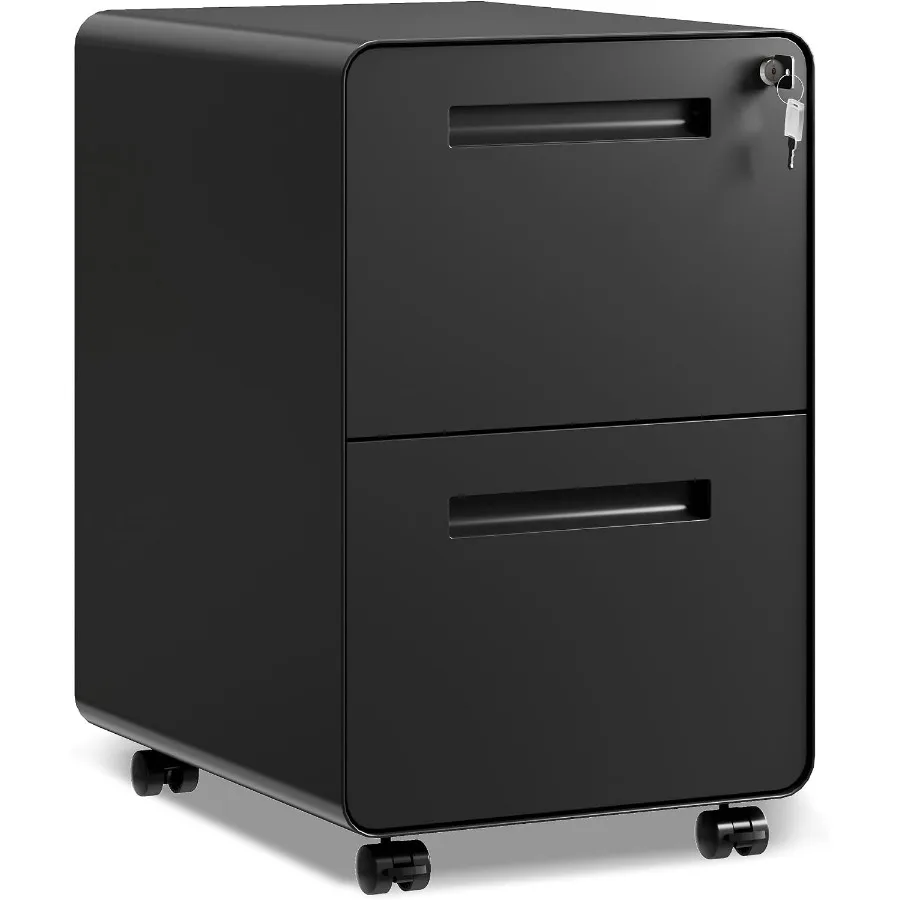 2 Drawer File Cabinet with Lock, Fully Assembled Except Casters