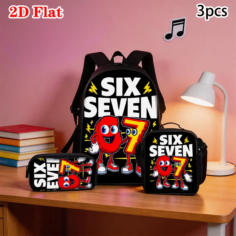 3pcs Number 67 Pattern Backpack Set Lightweight Large Capacity School Bag Travel Bag with Shoulder Bag Pencil Bag Perfect Gift