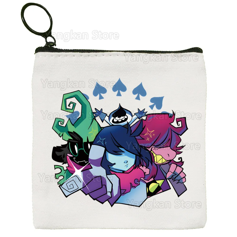 Deltarune Dompet Koin Kanvas Tas Kunci Persegi Kecil Kanvas Tas Kartu Penyimpanan Tas Koin Kartun