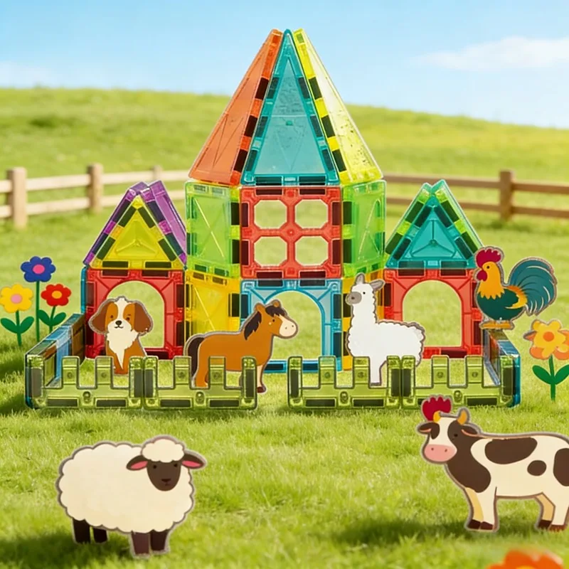 Zestaw Magnetycznych Klocków DIY Farma Zwierząt Przezroczysta Magnetyczna Arkuszowa Układanka Konstrukcyjna Klocki Puzzle Zabawki dla Dzieci Prezenty
