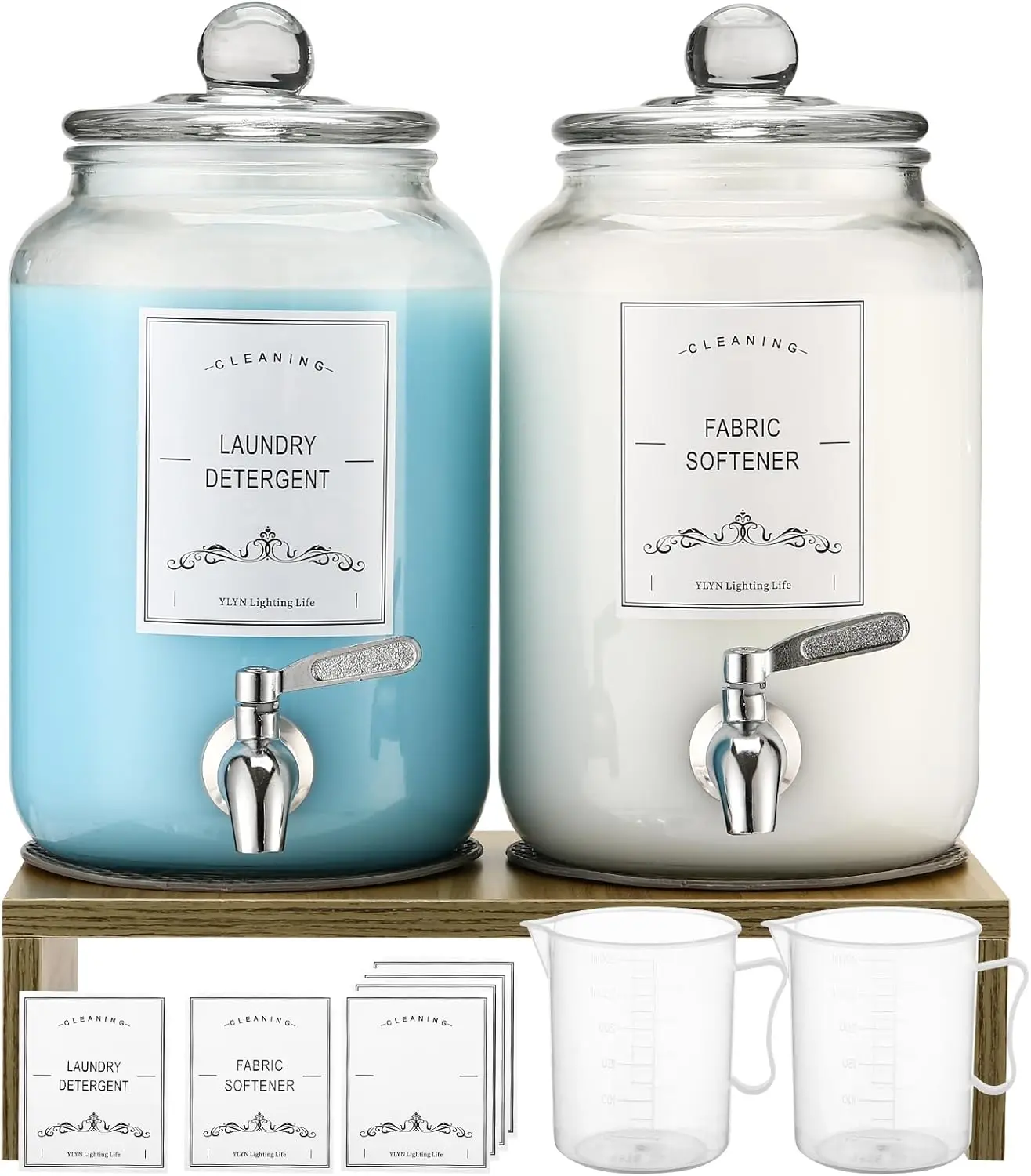 

2-Pack Glass Laundry Dispenser with Stand, 106oz Leak-Proof for Kitchen & Bathroom Storage