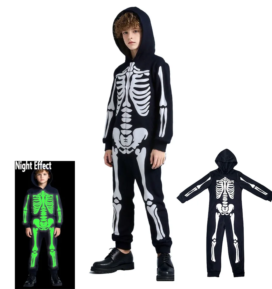 

Боди со скелетом на Хэллоуин, детские ролевые игры, светящиеся ночные комбинезоны со скелетом зомби, карнавальный костюм для мальчиков