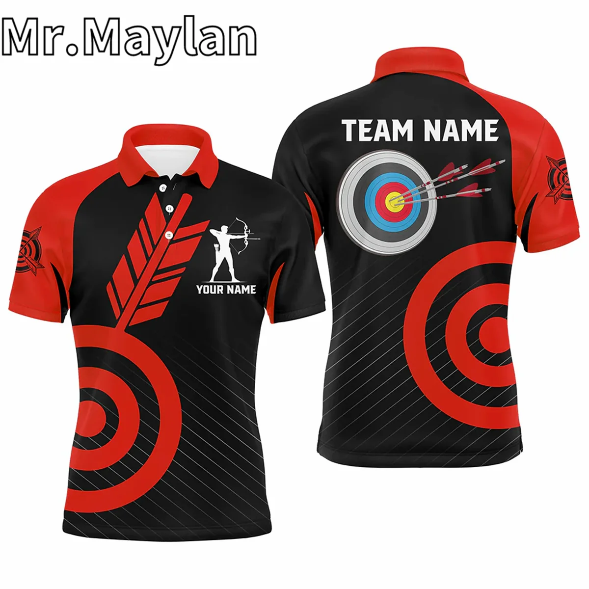 3D Personalized Red Target Archery Polo Shirts For Men and Women Arrows Archery Shirt Gift For Archery Lovers Unisex Tee Tops