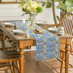 Linen Lemon Printed Table Runner Kitchen Dining Table Decoration Farmhouse Wedding Party Xmas Table Runners Home Decoration