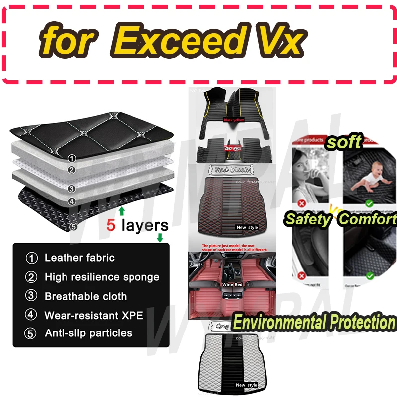 

LUXURY Car Floor Mat For Exceed Vx 2021 2022 2023 5 Seats Custom Leather Foot Pad