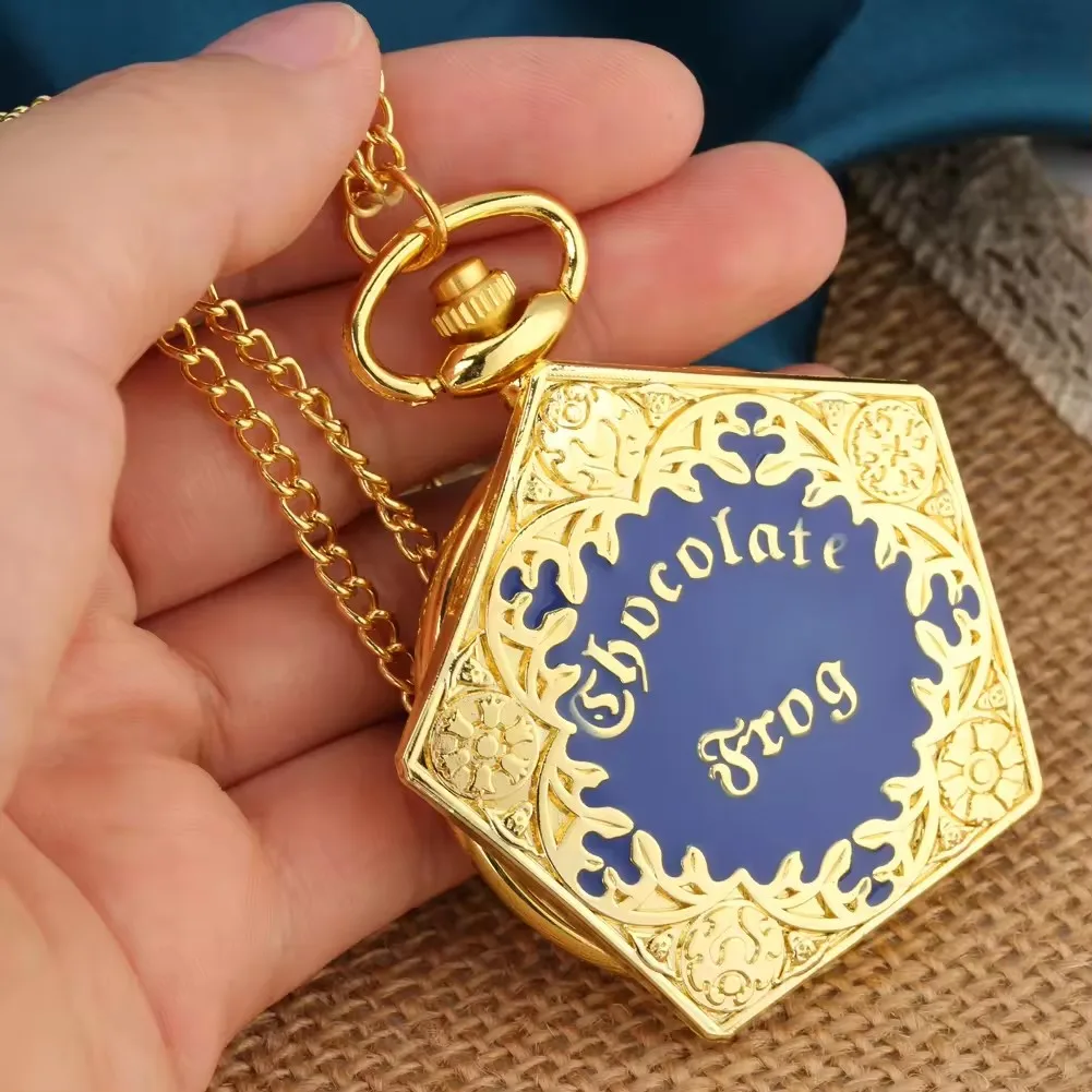 Jewelry Accessories Golden Pentagon Shaped Case Necklace Chain Pocket Clock Pendant Steampunk Quartz Pocket Watch for Kids Gift