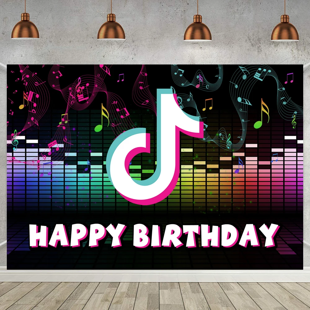 Dream Starry Sky Tok Pop Music Melody Play Background Girl Birthday Party Room Decor Dynamic Tik Music Note Headset Photo Banner