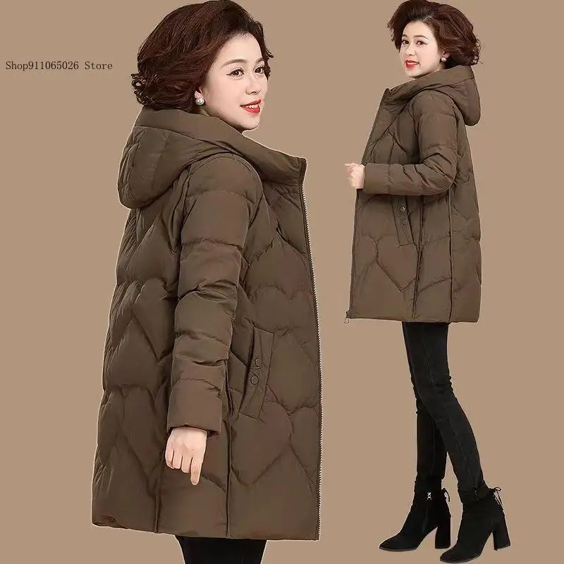 Spring and Autumn Winter Simple Commuting Pure Color Thickened Medium To Long Loose Cotton Jacket for Women
