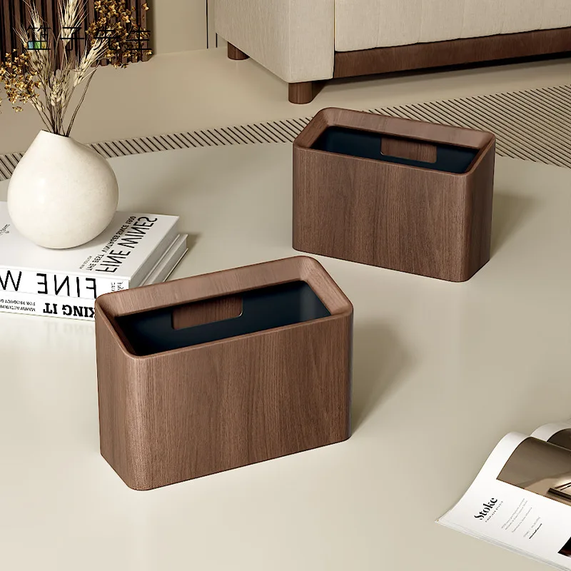 Mini Walnut Wood Desktop Trash Can with Removable Inner Bucket,Compact Tabletop Garbage Bin for Office,Home,Living Room&Bedroom