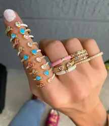Geometric Heart CZ Open Rings for Women 5A Cubic Zirconia Colored Enamel Ring Adjustable Gold Color Fashion Jewelry Anillos