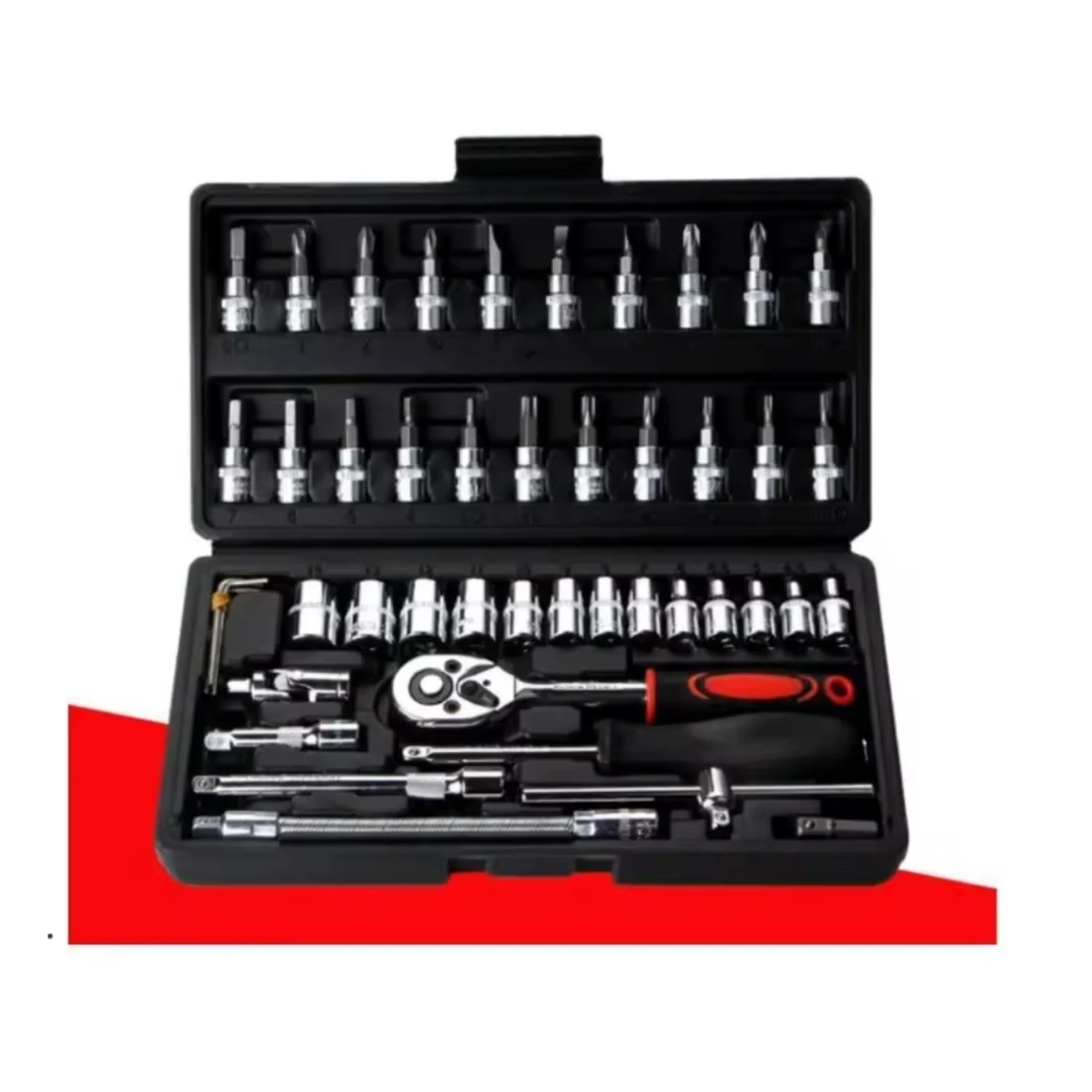 46 Pc 1/4" Drive Socket Ratchet Wrench Set Automotive Maintenance Tool Car Combination Hardware Socket Wrench Kit