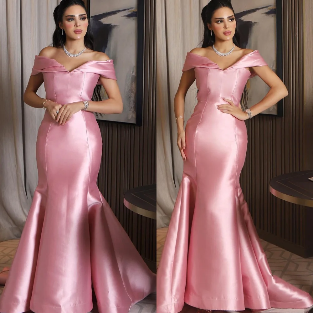 فستان سهرة كلاسيكي مخصص بحورية البحر من الساتان، فساتين رائعة للحفلات الراقصة على شكل حرف V فاخرة قبالة الكتف، فساتين مناسبة خاصة