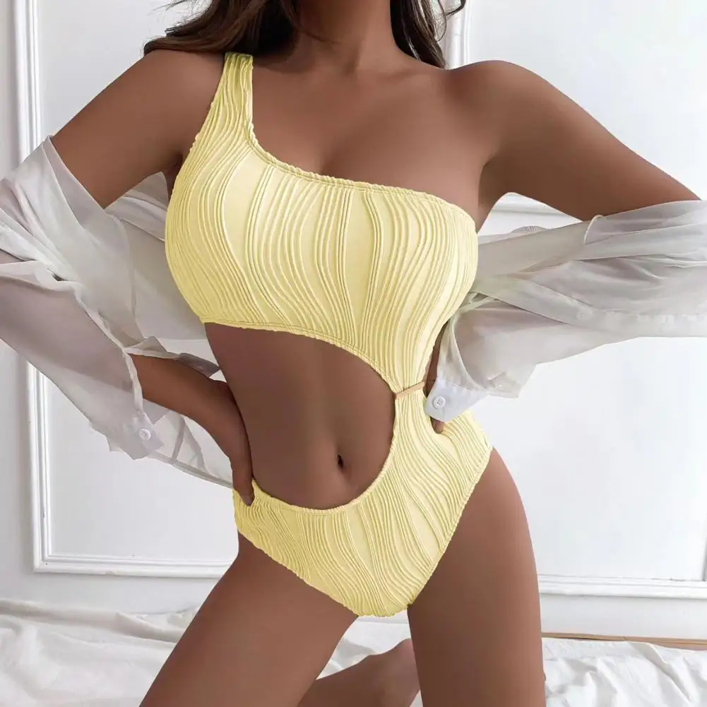 Women Monokini Striped One Shoulder Hollow Out Beachwear Swimming Slim Fit High Waist Lady Swimwear Water Sports Clothes 여름 수영복