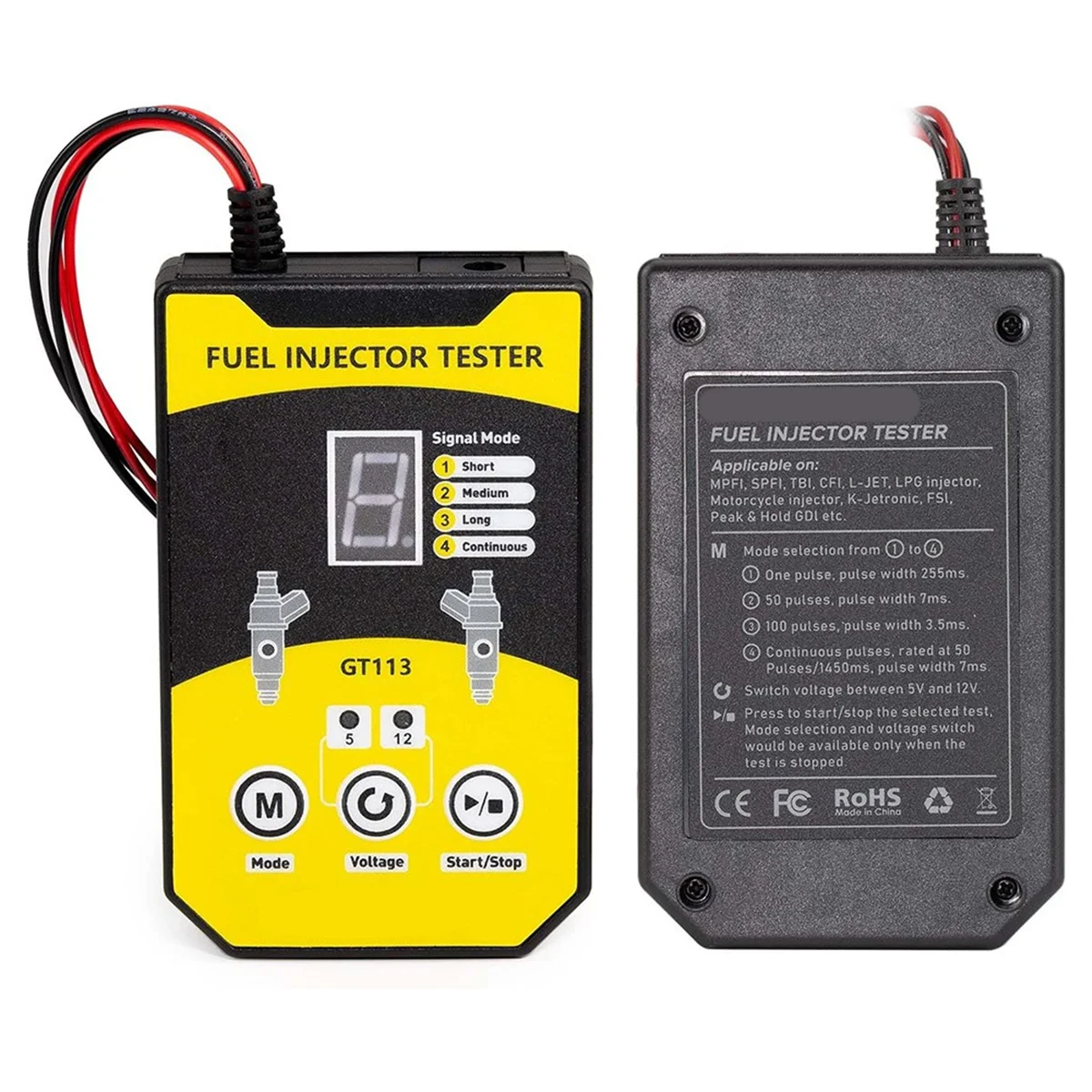 A002 Fuel Injector Tester Cleaner Kit, 8 Pulse Modes Injector Tester 6 Size Cleaning Adapters 12V/5V Output Power Drive