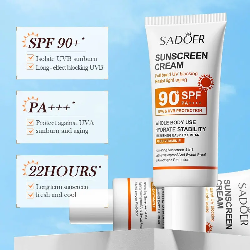SADOER Spf 90+ Protector Solar para Cara Todo el Cuerpo Uso Protector Solar Resistente a los UV Reparación Bloqueador Solar Protector Solar Facial