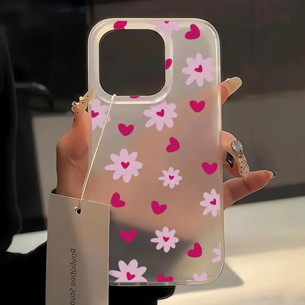 Cute Flower Love Heart Phone Case For iPhone 13 Case iPhone 15 12 14 11 16 Pro Max 12 13 Mini Shockproof Clear Cover Soft Funda