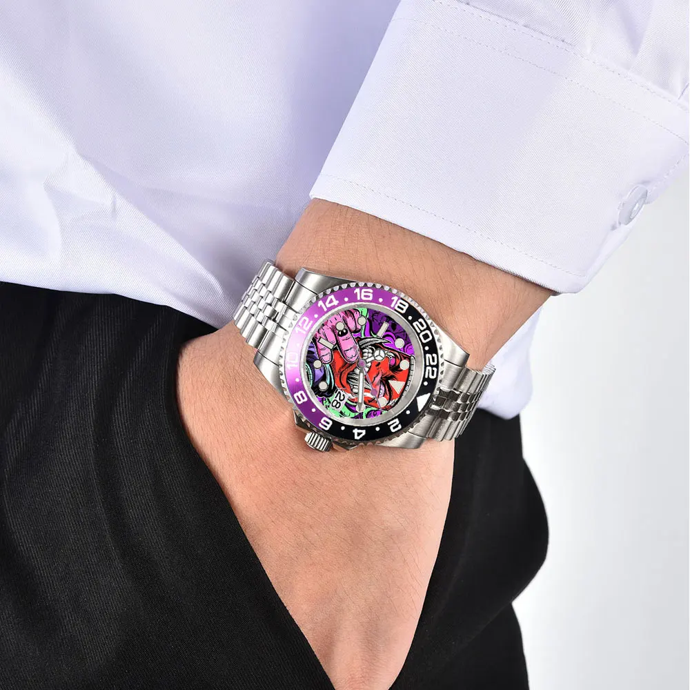 40mm Style Graffiti Dial Watch with NH35 Movement Sapphire Crystal Glass Stainless Steel Automatic Mechanical Watch