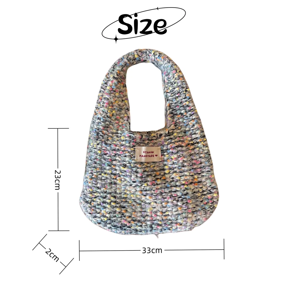 Women's Plush Knitted Wristlet Bag Ladies Retro Ins Small Exquisite Handbag Girls Winter Colorful Wool Blend Tote Shopping Bags