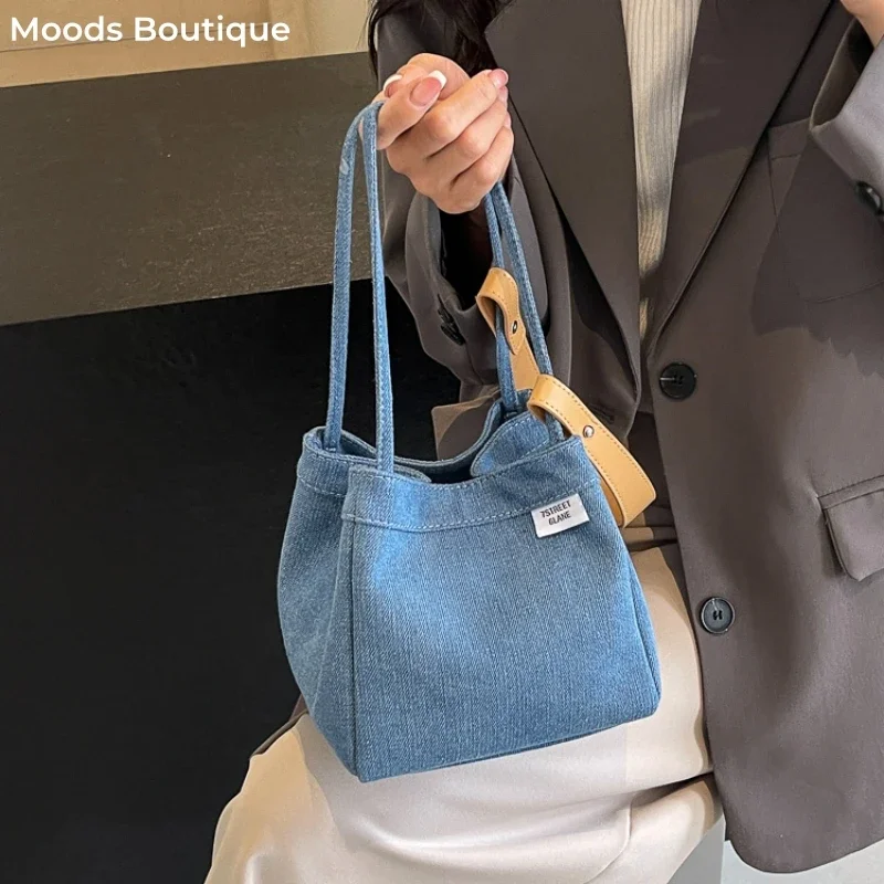 

Deformable Denim Blue Shoulder Bucket Bags For Women 2024 Luxury Designer Purses And Handbags Large Capacity Underarm Waist Hobo