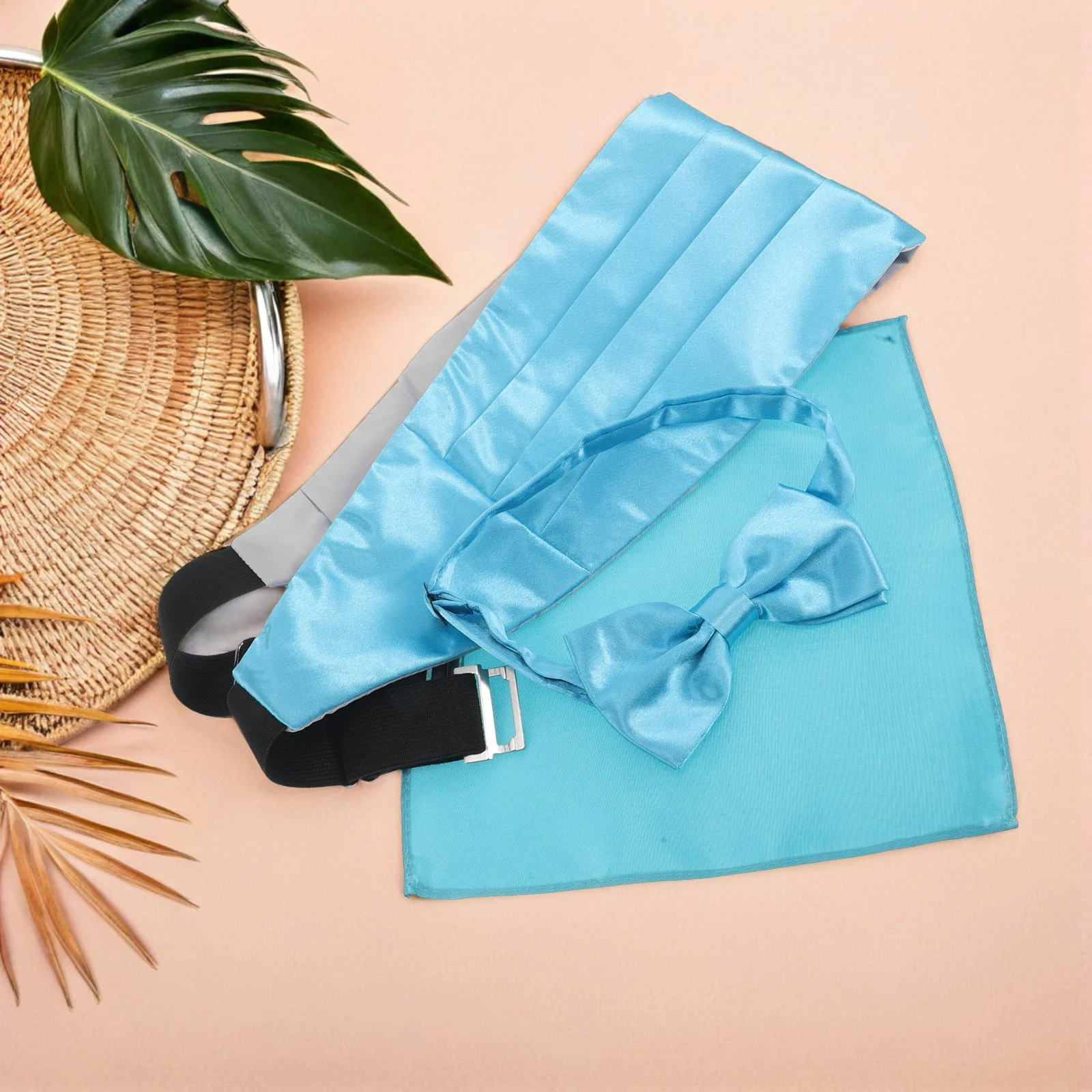 

1 set Men's Dress Cummerbund Set Bow Tie Pocket Square Waist Belt Tuxedo Formal Wear Wedding Party Prom Groom Gift