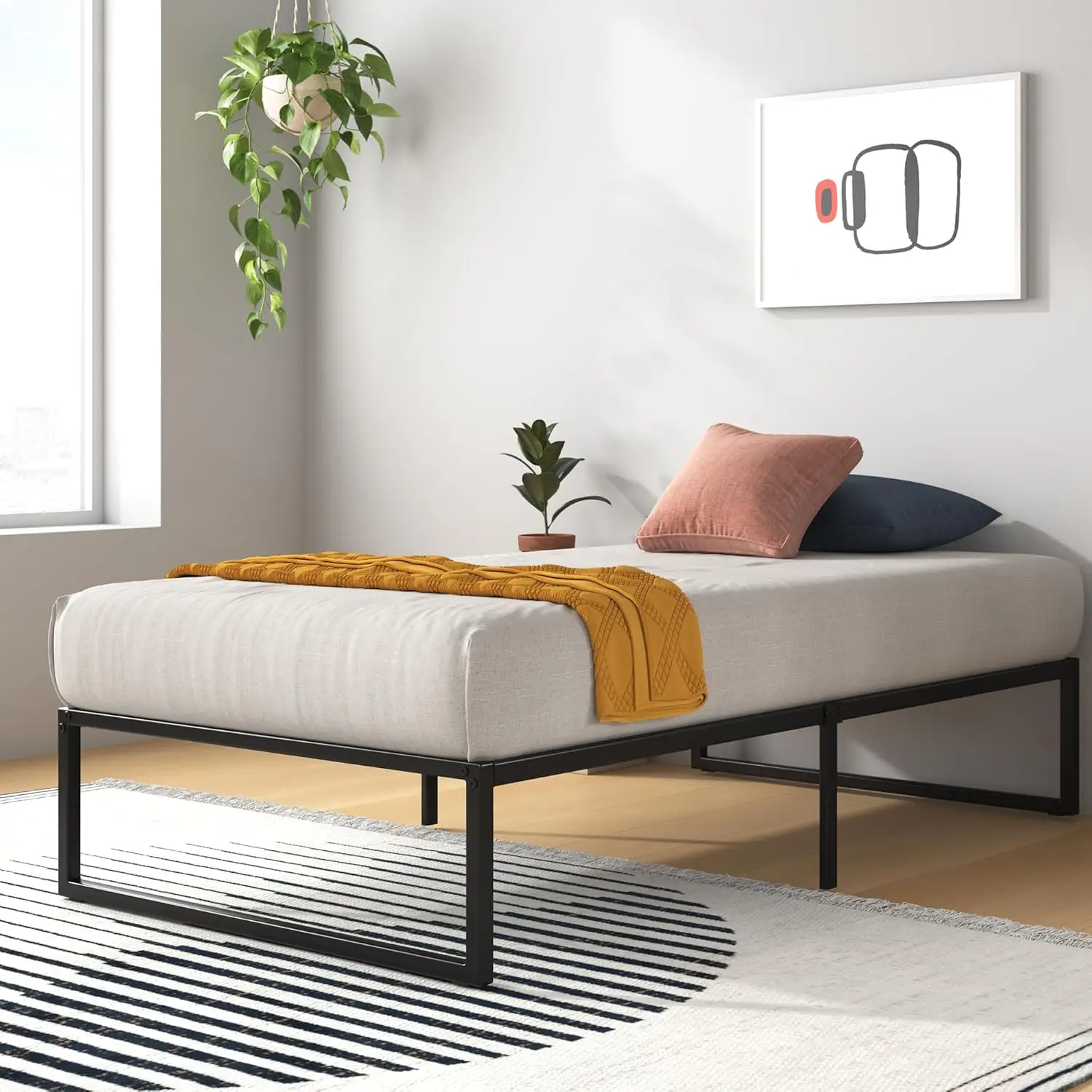 Lorelai Single Bed frame - Bed 90x190 cm - 36 cm Height with Underbed storage - Metal Platform Bed frame with Steel slat support
