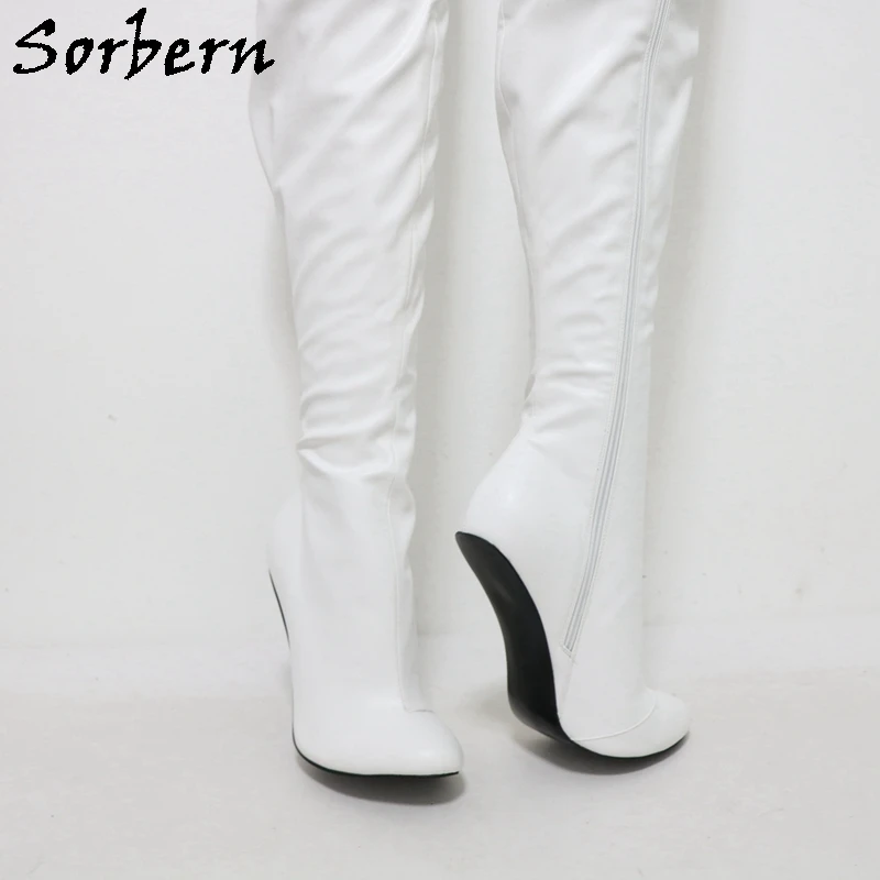 Sorbern White Matte Extreme Long Boots Women Zip Up Crotch Thigh 97Cm Shaft Length 14Cm No Heels Pu Spring Fetish Style Shoe