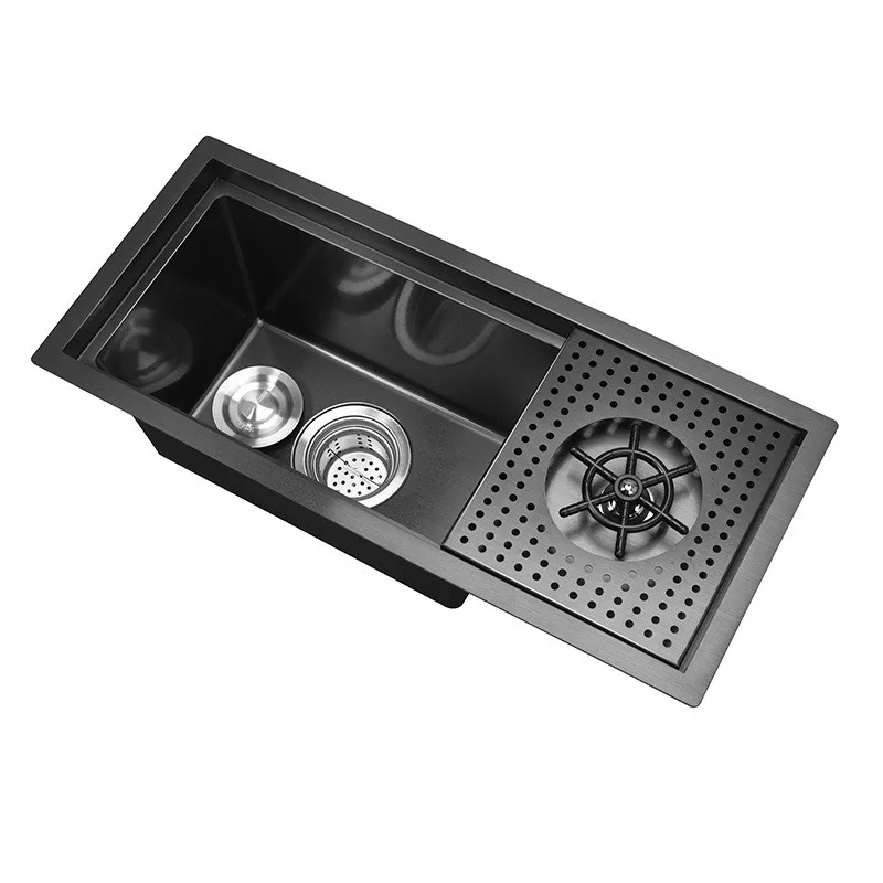 Stainless Steel Nano Black Small Size Kitchen Sink With Cup Washer Hidden Bar Counter Cover Concealed Single Bowl Sinks