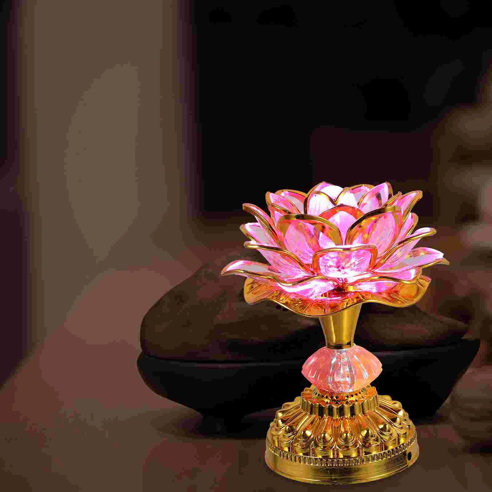 USB Colorful LED Lotus Lantern for Buddha Props Light Lamp Plug in Flower Golden