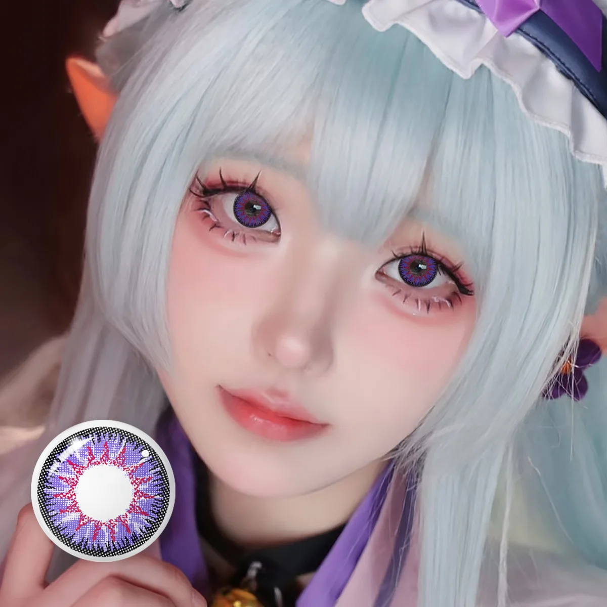 VISUASHOW Anime Cosplay Farbige Kontaktlinsen 6 Monate Einweg 1 Paar Violett Niedliche Große Augen Weiche Linsen für Cosplay Party Make-up – Detail 9