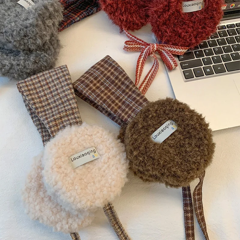 حزمة أذن بحزام أذن للحماية من البرد للخريف والشتاء - أغطية أذن كورية منقوشة من القطيفة للنساء - غطاء أذن مضاد للتجميد