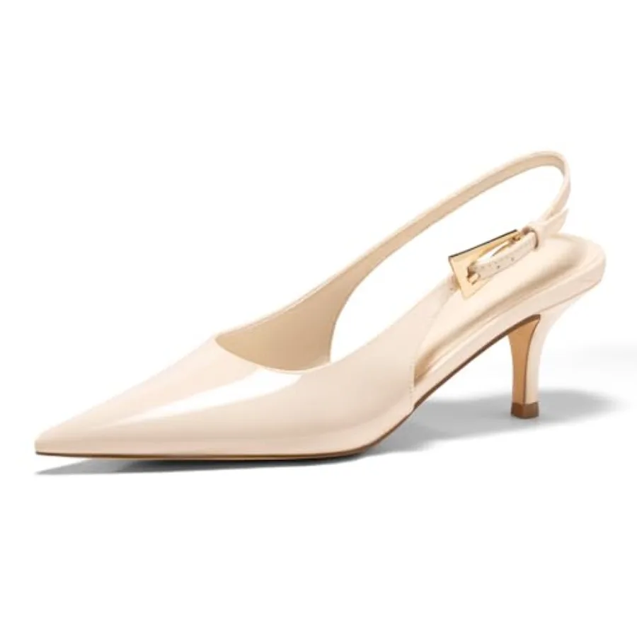 

Coutgo Womens Slingback Heels Kitten Low Heel Dress Shoes Closed Pointed Toe Buckle Pumps Work Wedding Shoes
