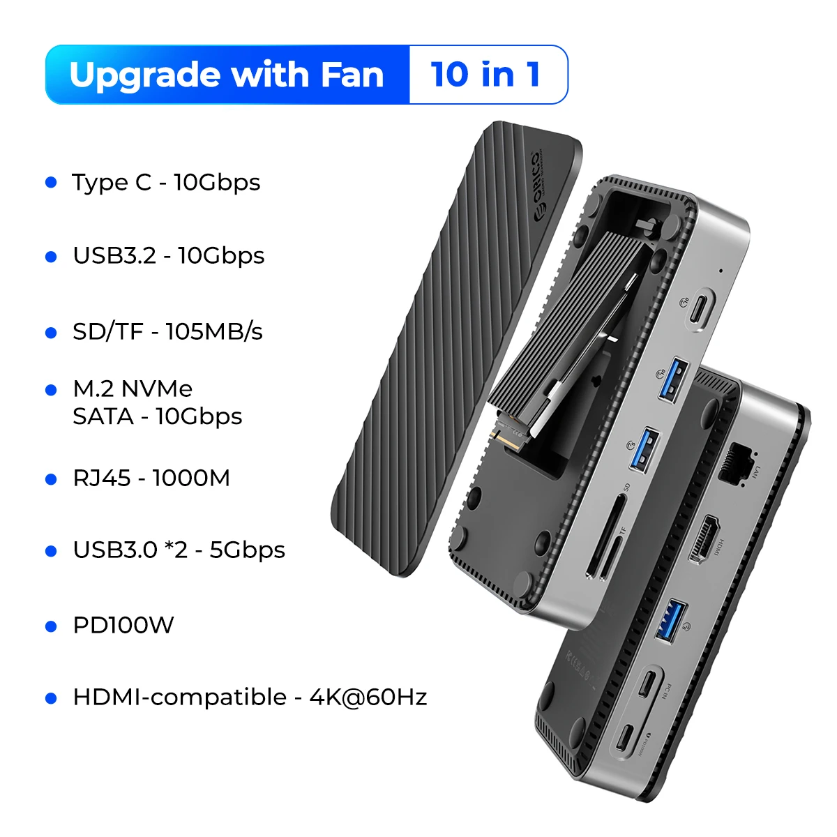 冷却ファン付きORICO-USB cハブ、外部、ドッキングステーション