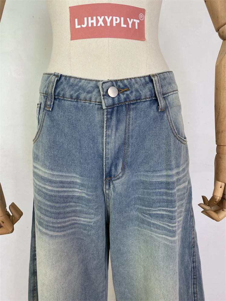 

Женские синие изогнутые широкие джинсы унисекс в стиле ретро, уличные брюки для девочек, повседневные брюки, женские прямые свободные джинсовые брюки