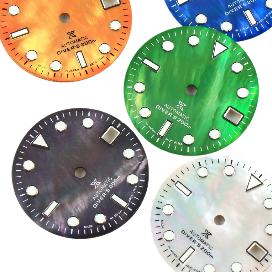 

29mm Shell Dial Green Blue White Purple Orange Black Gray NH35 Dial Green Luminous Fit for NH35/NH36 Movement Watch Accessories