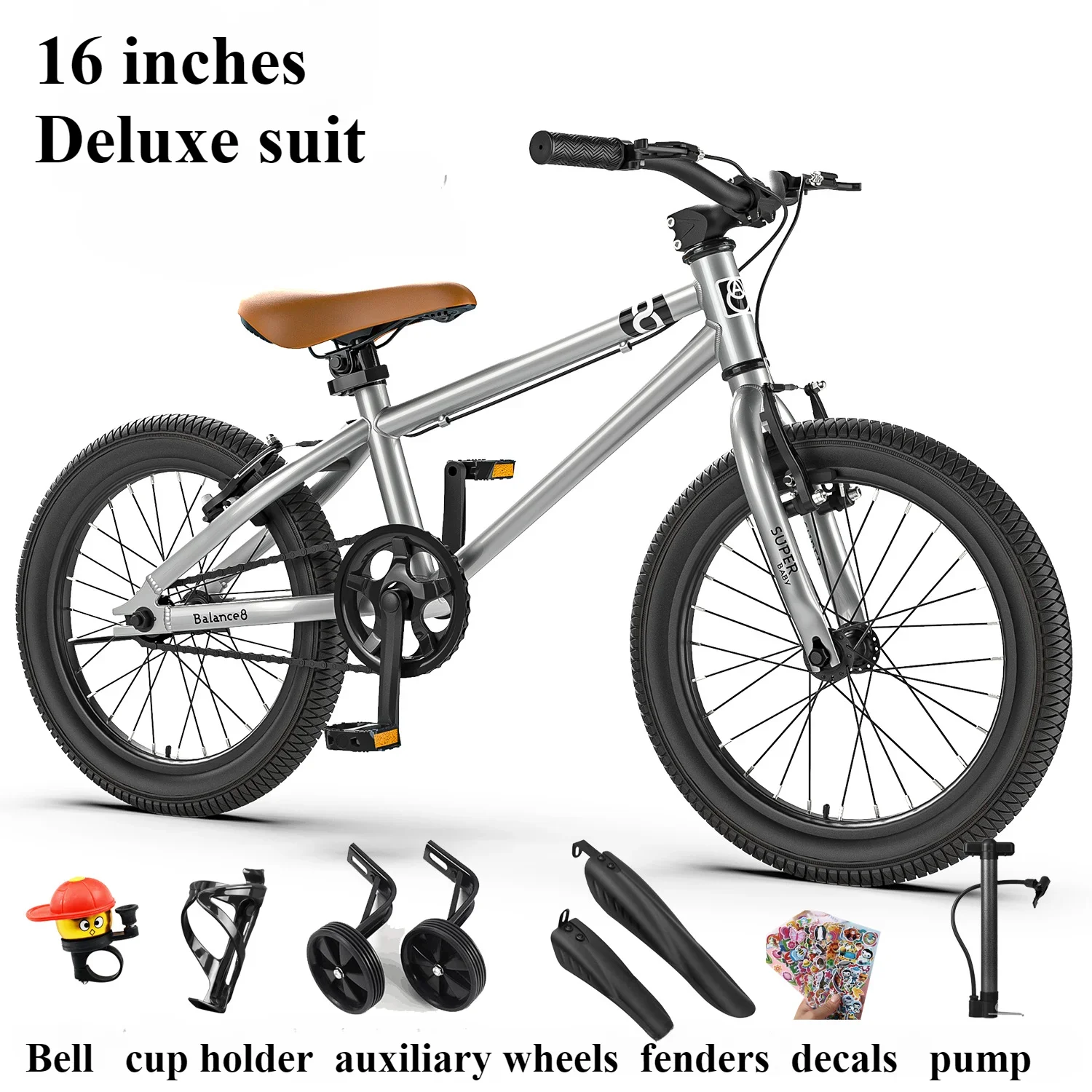 Disc Brake Children's 16-inch Mountain Bike with Auxiliary Wheels for Boys and Girls 6-12 Years Old Pedal Children's Bicycle