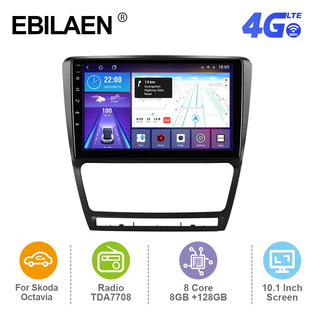 

EBILAEN Car Radio Multimedia Player For Skoda Octavia 2 A5 2008-2013 2Din Android 12.0 Autoradio GPS Navigation DVR Camera IPS