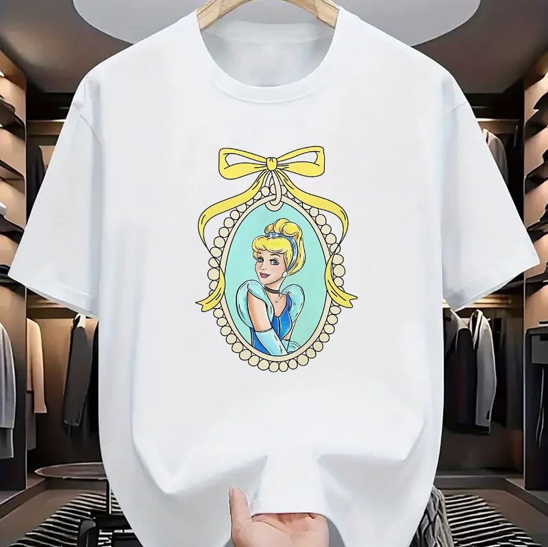 

Disney 2025 New Cinderella Pattern Print Casual T-Shirt, One Piece, Summer Casual Comfort Sporty Short Sleeve