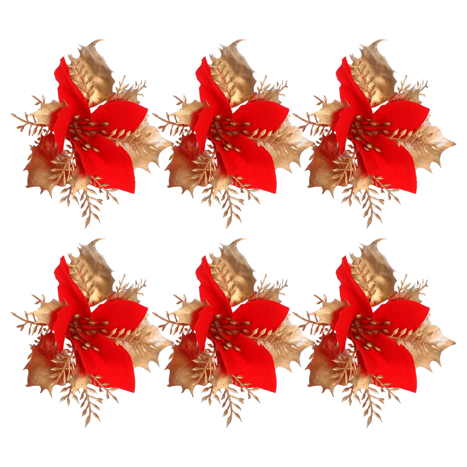 

6 Pcs Christmas Flower Wreath Flowers Pin Poinsettia Tree Clips Glitter Holiday