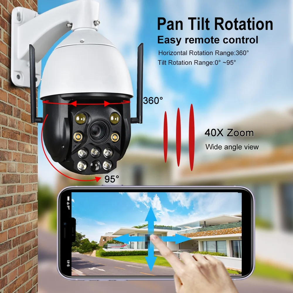 Long Range Wireless WIFI IP PTZ  5MP 40X Zoom Smart Auto Rotate Tracking 2Way Audio Low budget Color Speed Dome IP