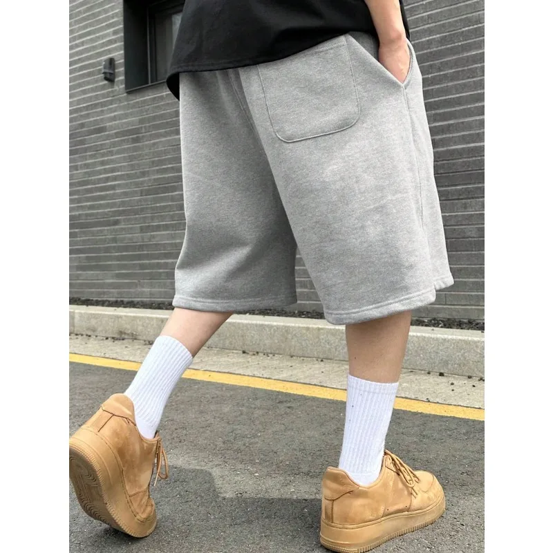 شورت رجالي كاجوال فضفاض باللون الرمادي للفصول الأربعة من القطن الخالص برباط عالي الجودة شورت رياضي غير رسمي شورت رجالي