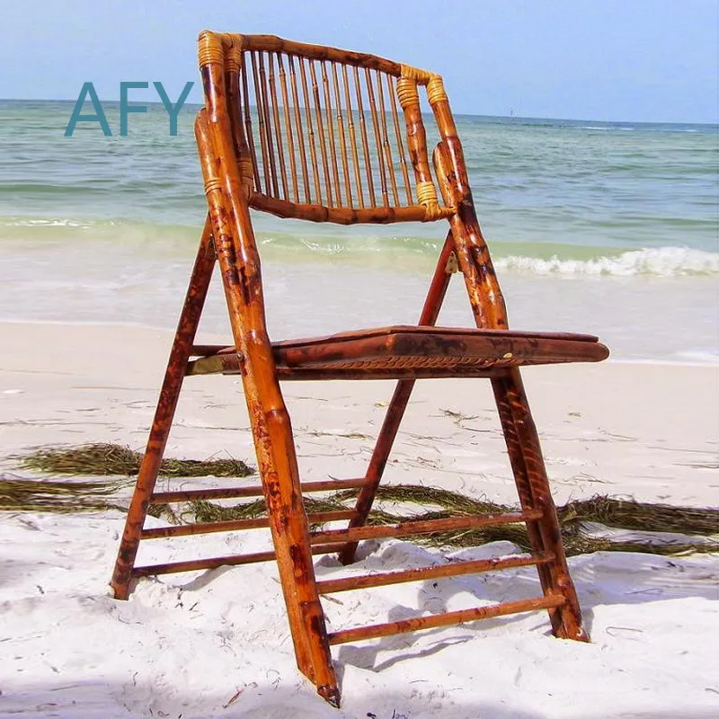 Foldable Beach Chair for Outdoor Sand Use Lightweight Bamboo Folding Chair Natural Wood Color Portable Foldable Stool